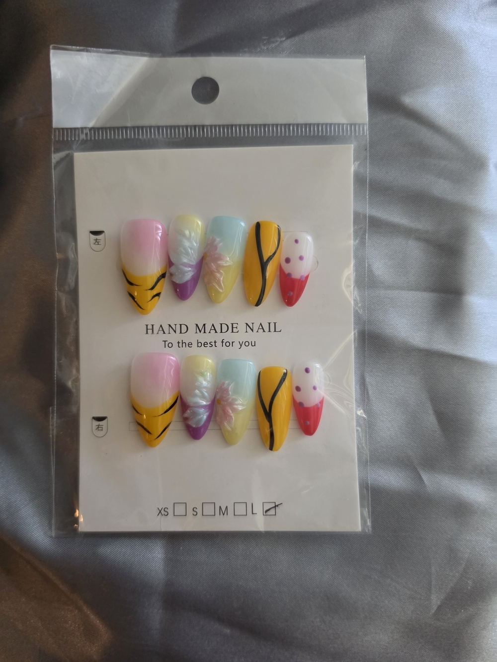 Hand Made Press-On Nail Set - Multicolor - Large